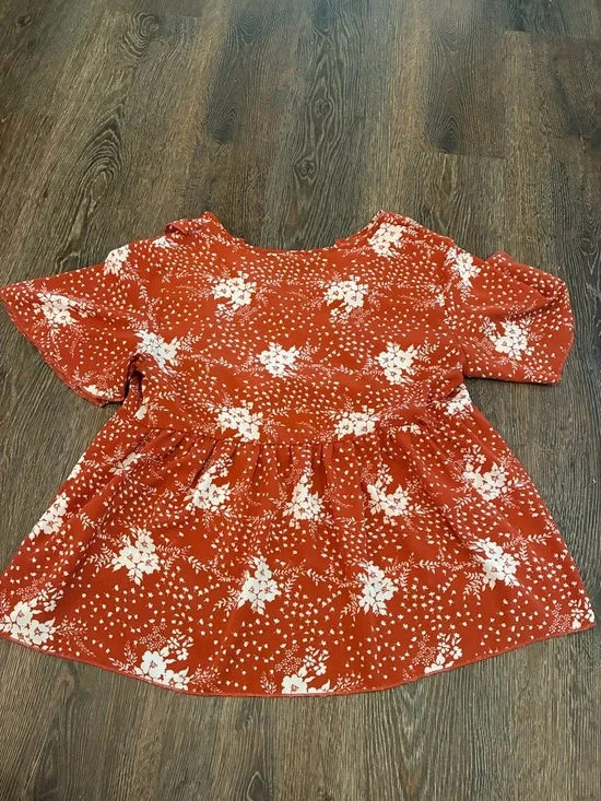 SHEIN Rust Orange Floral Ruffle Sleeve Blouse - Picture 2 of 4